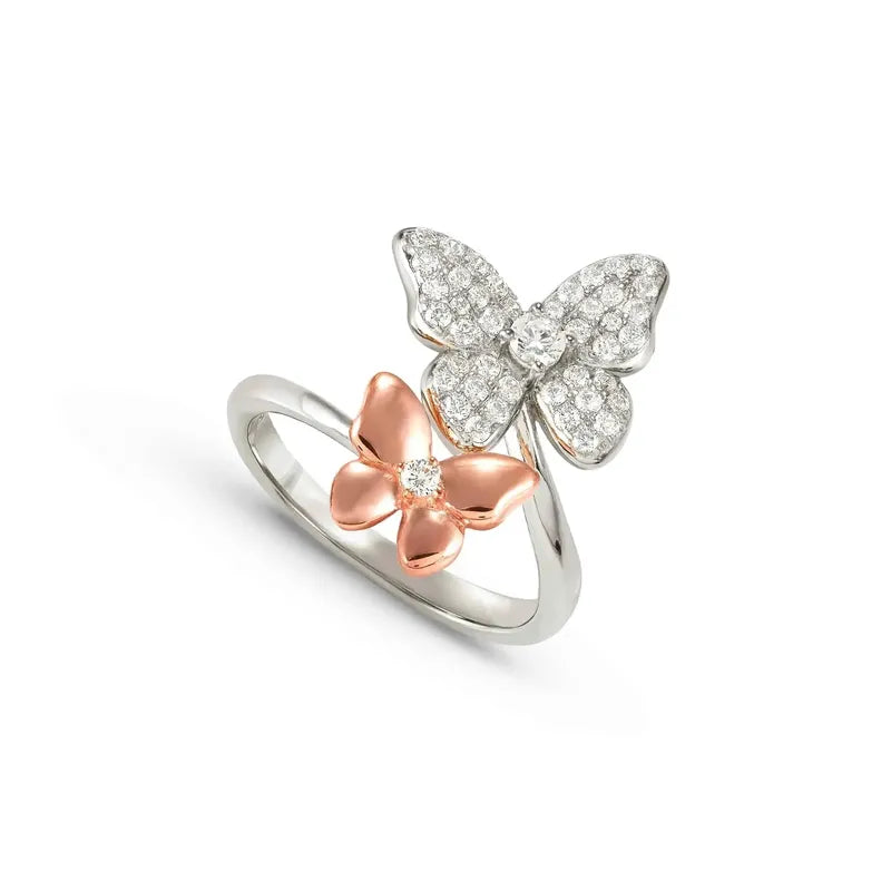 Nomination Sweetmadame Ring, Butterflies, Cubic Zirconia, Rose Gold & Silver