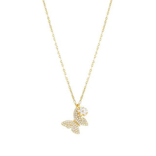 Nomination Sweetrock Necklace, Butterfly & Flower, Cubic Zirconia, Gold