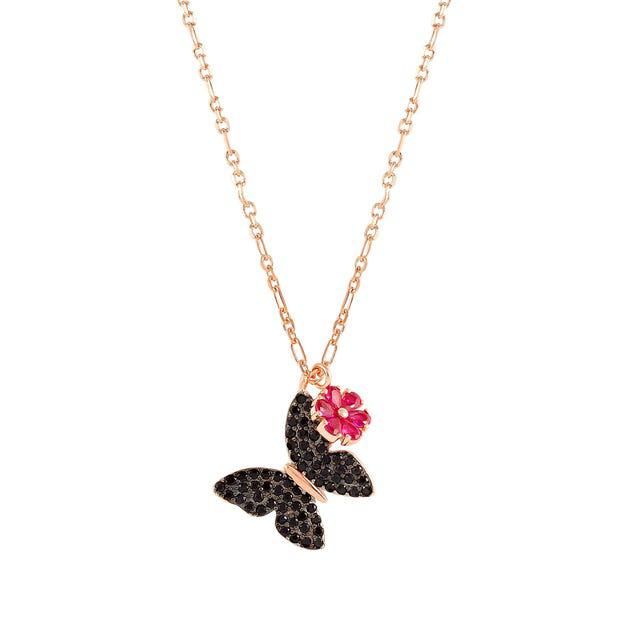 Nomination Sweetrock Necklace, Butterfly & Flower, Cubic Zirconia, Rose Gold