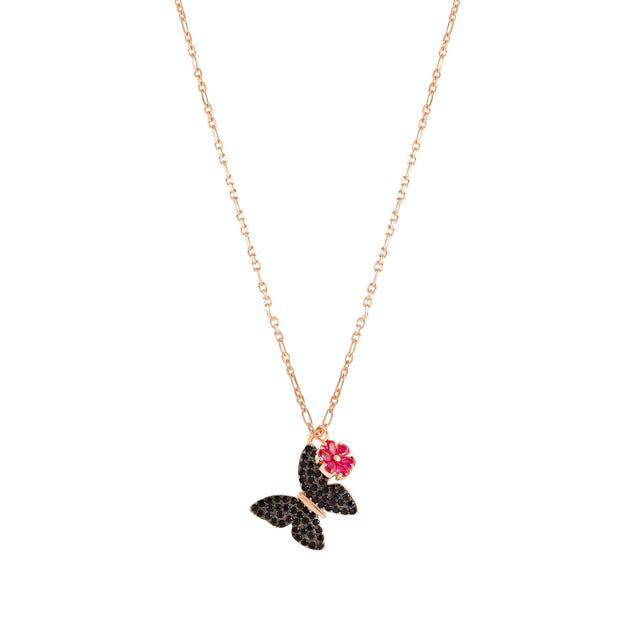 Nomination Sweetrock Necklace, Butterfly & Flower, Cubic Zirconia, Rose Gold
