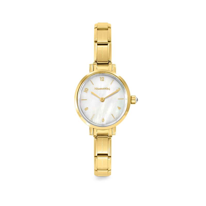 Nomination Time Paris Yellow PVD Oval White Mother of Pearl Dial Watch