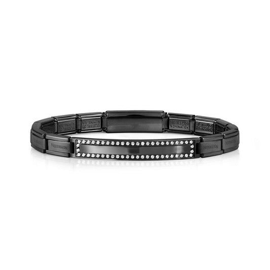 Nomination Trendsetter New York Bracelet, Smooth Plate, Cubic Zirconia, Black PVD, Stainless Steel