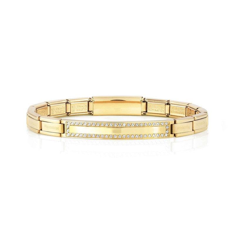 Nomination Trendsetter New York Bracelet, Smooth Plate, Cubic Zirconia, Yellow PVD, Stainless Steel