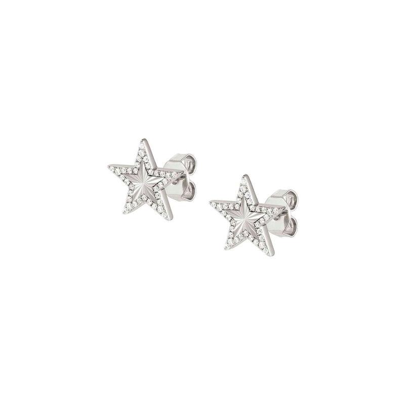 Nomination Truejoy Earrings, Etched Star, Cubic Zirconia, Silver