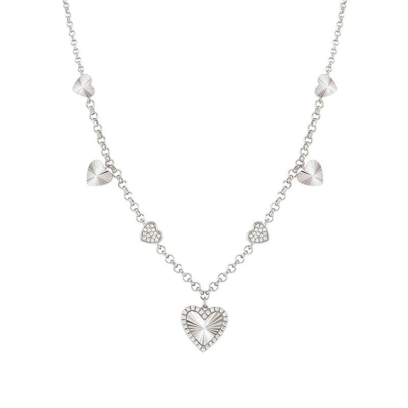 Nomination Truejoy Necklace, Etched Heart Pendants, Cubic Zirconia, Silver