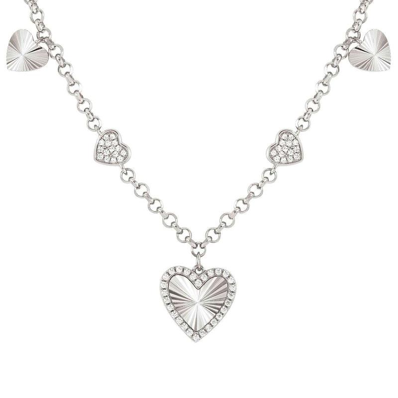 Nomination Truejoy Necklace, Etched Heart Pendants, Cubic Zirconia, Silver