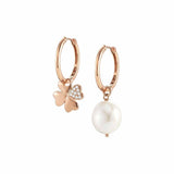 Nomination White Dream Earrings, Four-Leaf Clover, Pearl, 22K Rose Gold