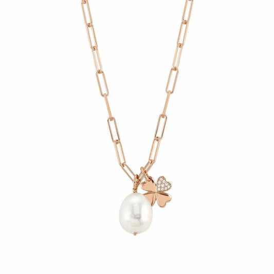 Nomination White Dream Necklace, Four-Leaf Clover, Pearl, 22K Rose Gold