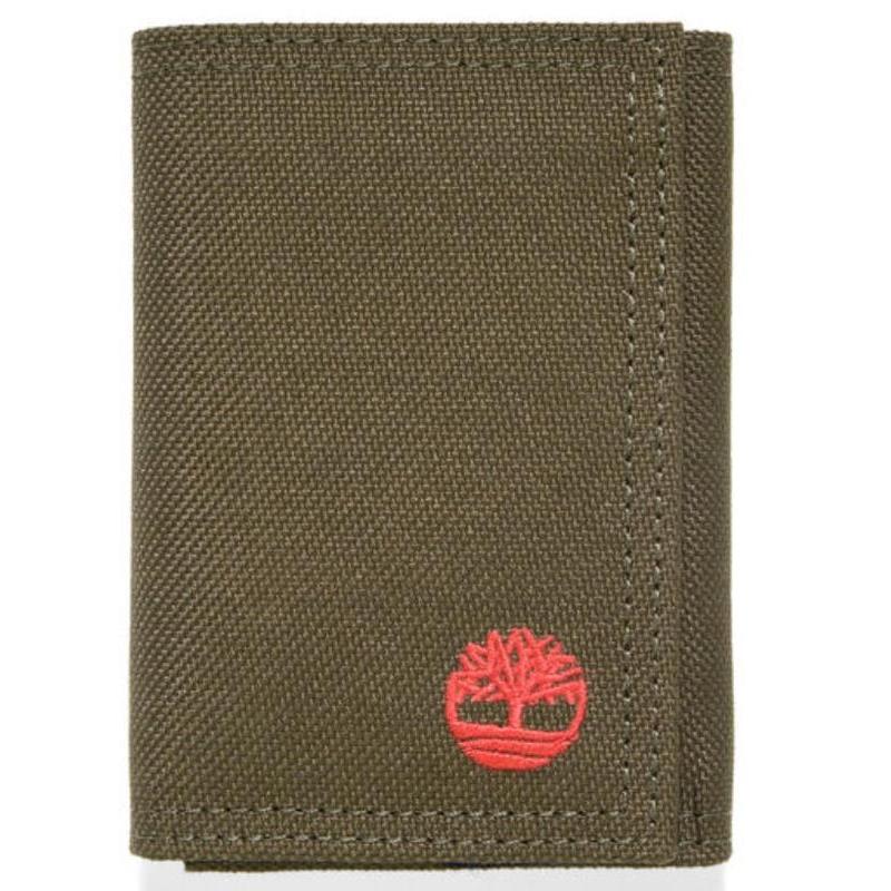 Nylon Embroidered Trifold Wallet - Olive
