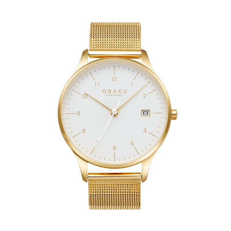 Obaku Chia Gold - White Dial Stainless Steel Gents Watch V298GDGWMG