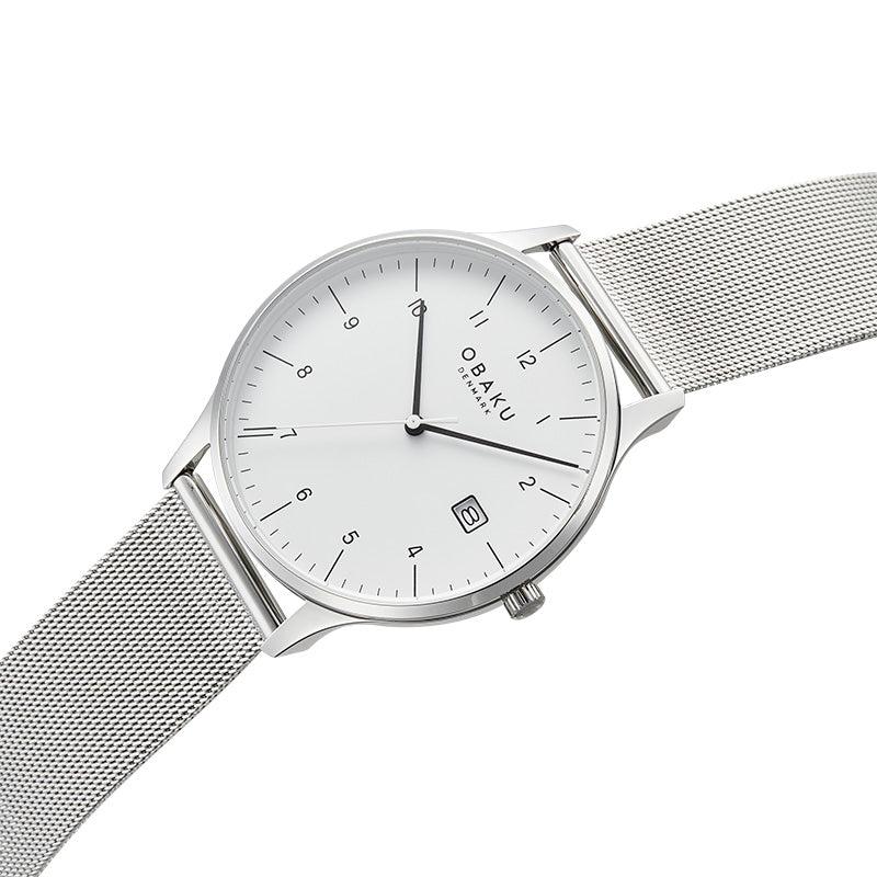 Obaku Chia Steel - White Dial Stainless Steel Gents Watch V298GDCWMC