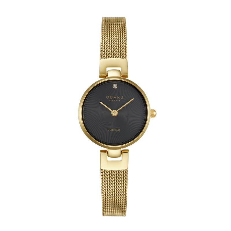Obaku Diamant Petite - Black Dial Stainless Steel Ladies Watch V256SXGBMG