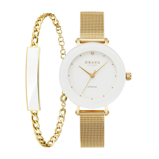 Obaku Lilje Gold - White Dial Ladies Watch V299LXGWMG-EJBGW