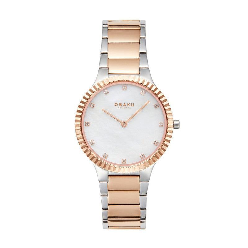Obaku Linje Lille - Cherrywood MOP Dial Two-Tone Ladies Watch V292LXZWSH