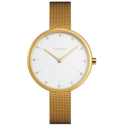 Obaku Notat-Gold Lds White Dial Gold Mesh Strap V233LXGIMG