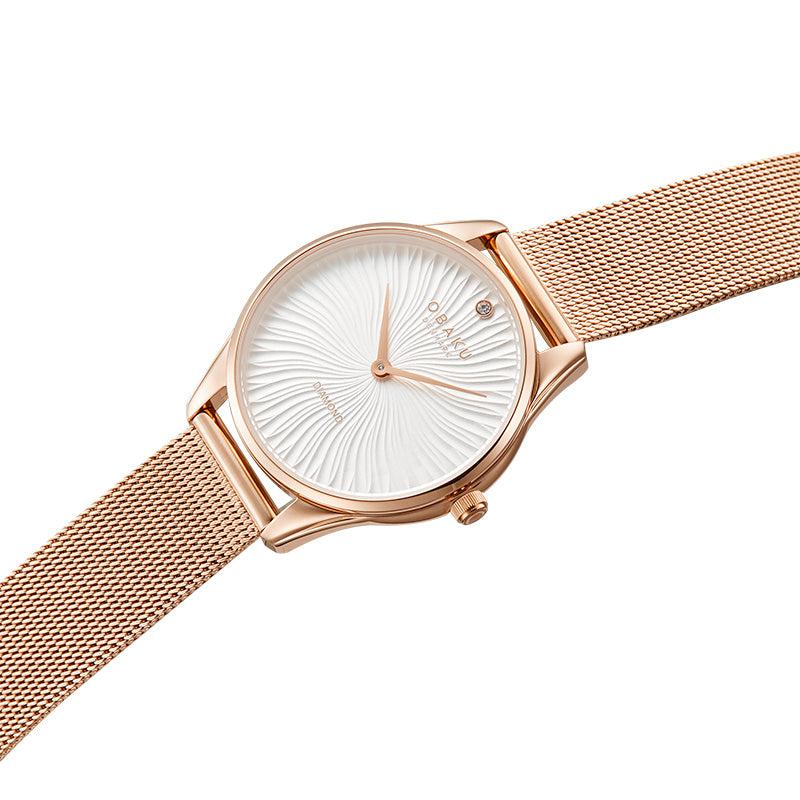 Obaku Smykke Rose Gold - White Dial Stainless Steel Ladies Watch V297LXVIMV