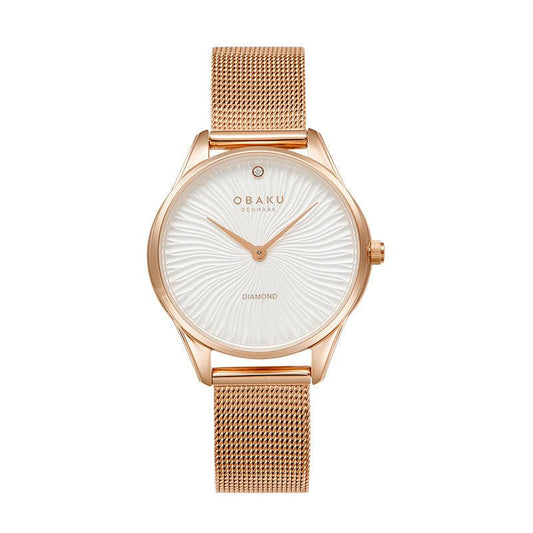 Obaku Smykke Rose Gold - White Dial Stainless Steel Ladies Watch V297LXVIMV