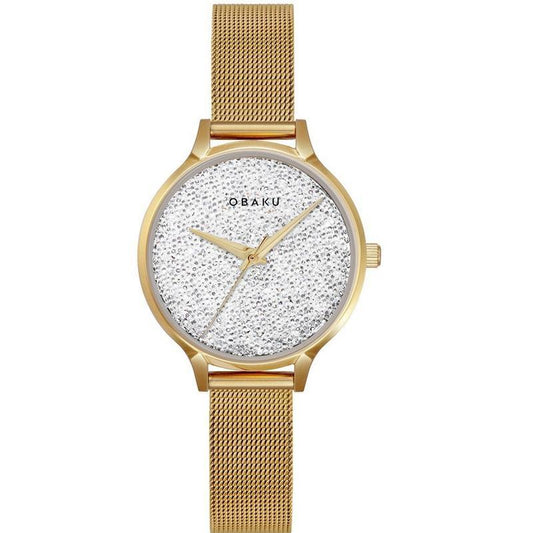 Obaku Stjerner-Gold Lds White Dial With Swarovski Crystals V238LXGWMG