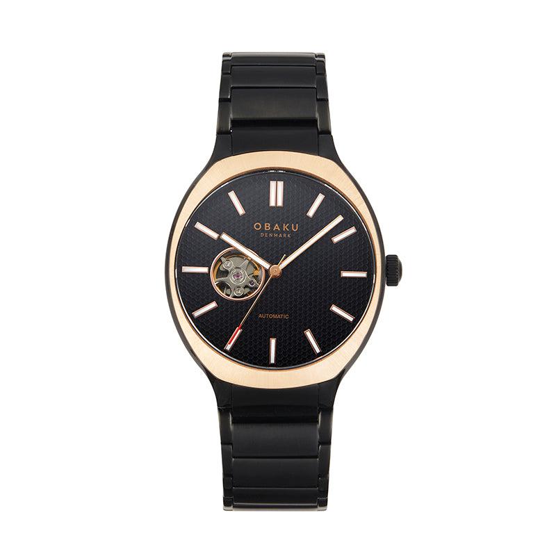 Obaku Styrke - Ink Black Dial Stainless Steel Gents Watch V303GTMBSB