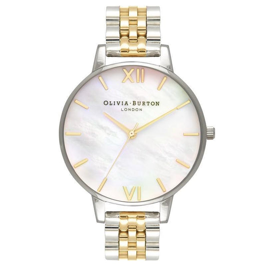 Olivia Burton Mother Of Pearl Bracelet Big White Mother Of Pearl, Gold & Silver Bracelet Watch