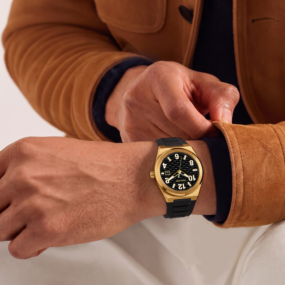 Police Preike Black Dial Gold Men's Watch