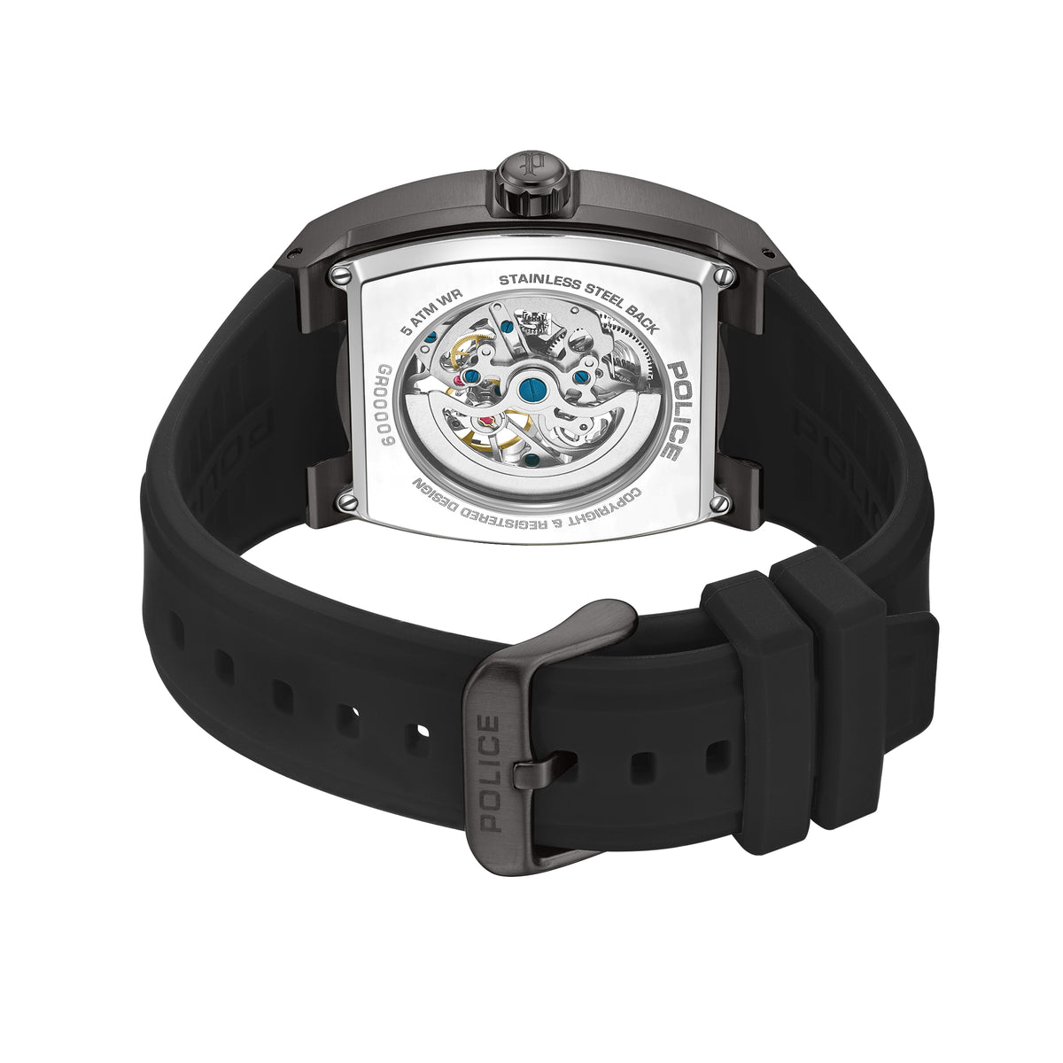 Police Skeletor Grey Dial Black Strap Men's Automatic Watch