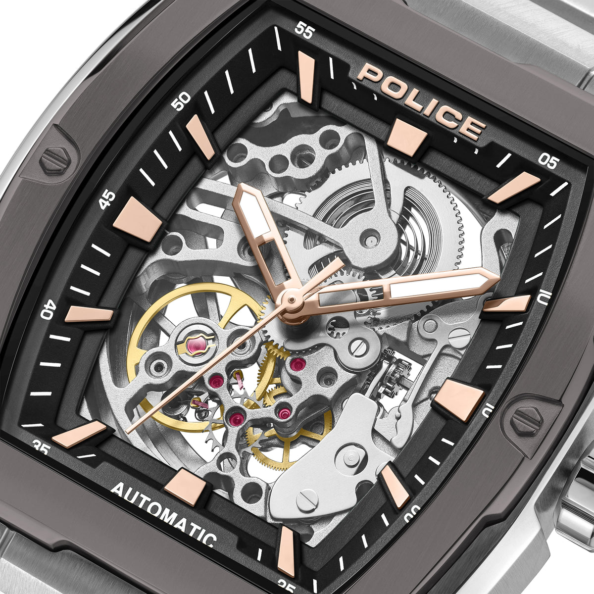 Police Skeletor Grey Dial Bracelet Men's Automatic Watch