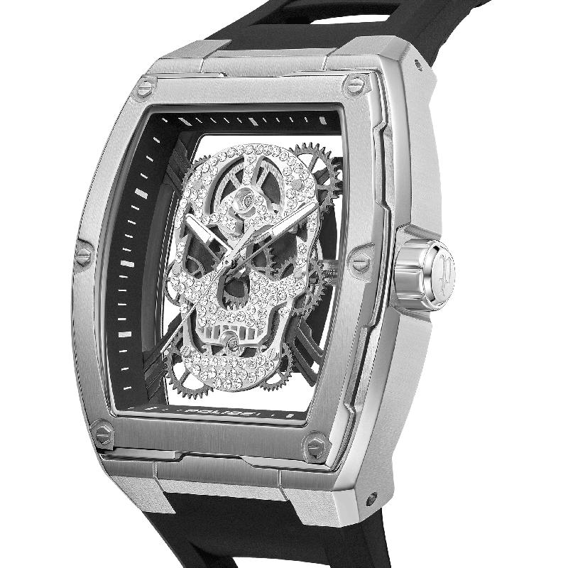 Police Cranium Men's Skeleton Dial Stainless Steel Watch