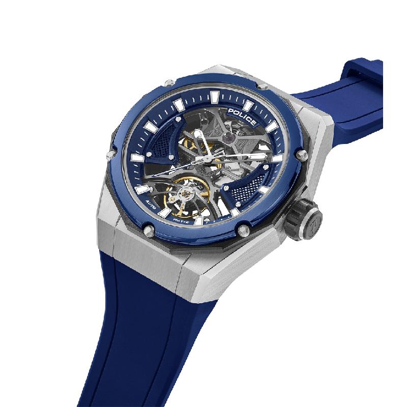 Police Dayton Men's Automatic Watch - Steel Case, Blue Silicone Strap