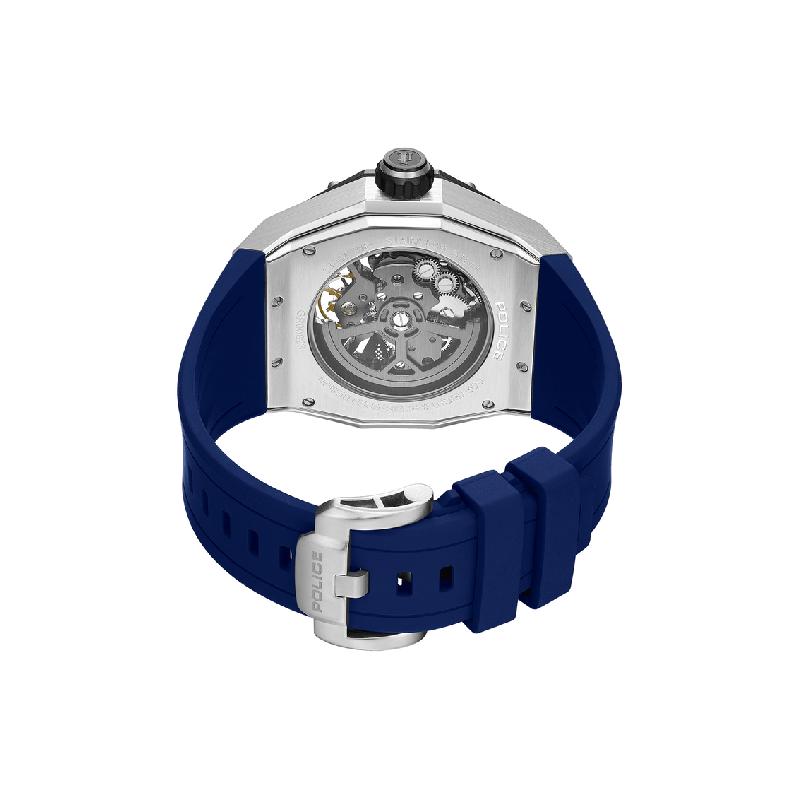 Police Dayton Men's Automatic Watch - Steel Case, Blue Silicone Strap