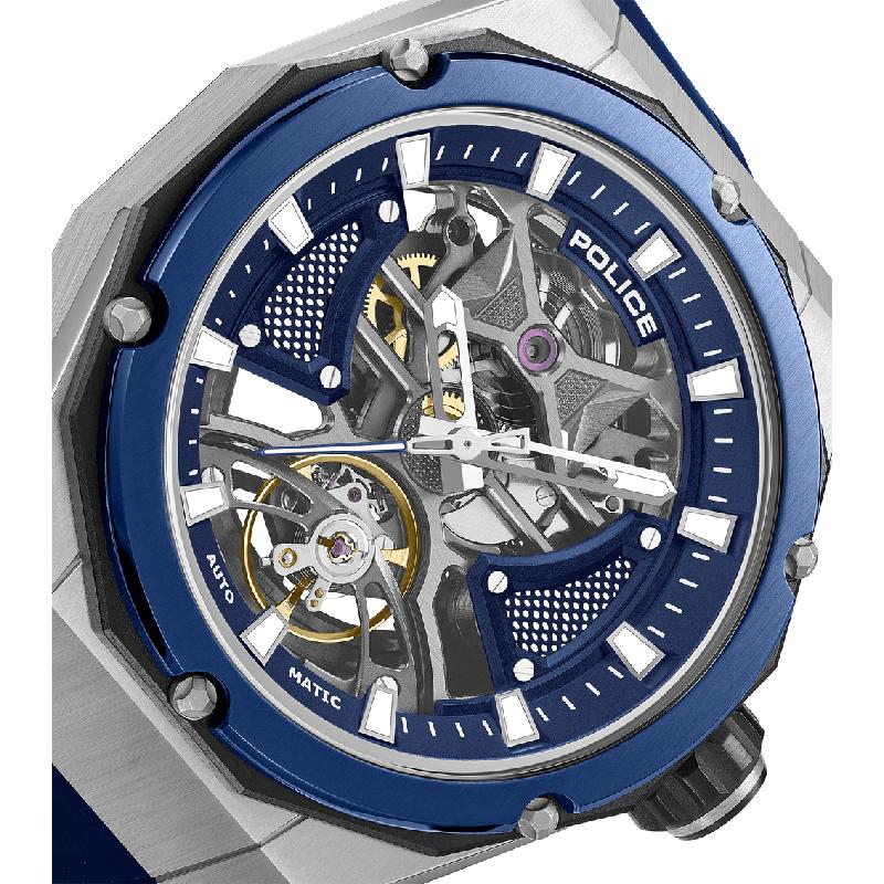 Police Dayton Men's Automatic Watch - Steel Case, Blue Silicone Strap