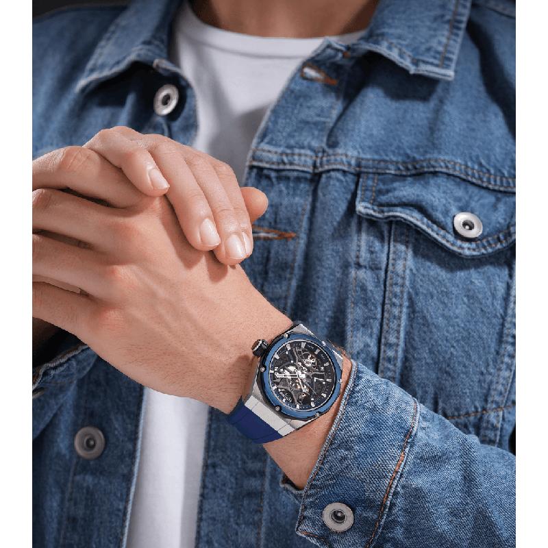 Police Dayton Men's Automatic Watch - Steel Case, Blue Silicone Strap