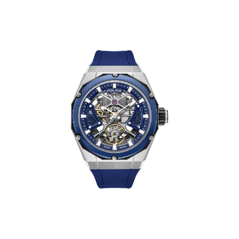 Police Dayton Men's Automatic Watch - Steel Case, Blue Silicone Strap