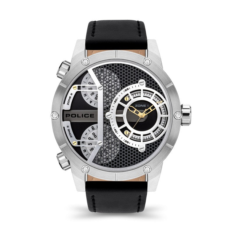 Police Gents Vibe Steel Black Leather Strap
