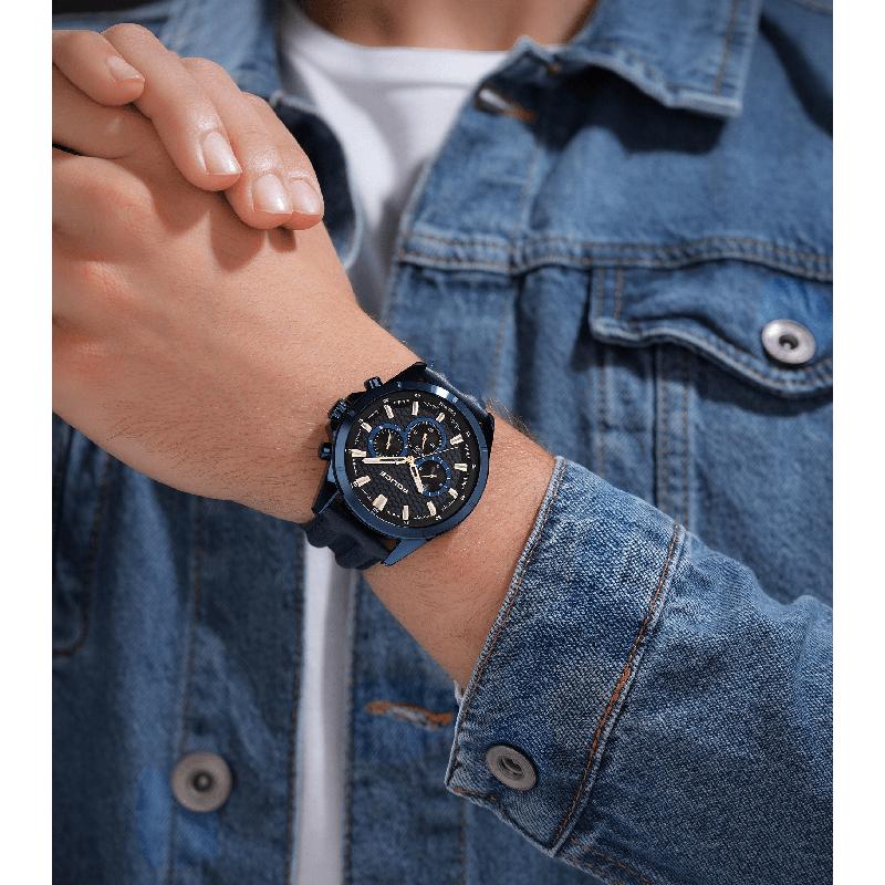 Police Malawi Men's Multifunction Blue Honeycomb Dial Watch