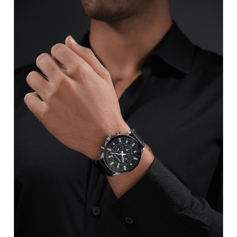 Police Men's Kismet Multifunction Black Leather Watch