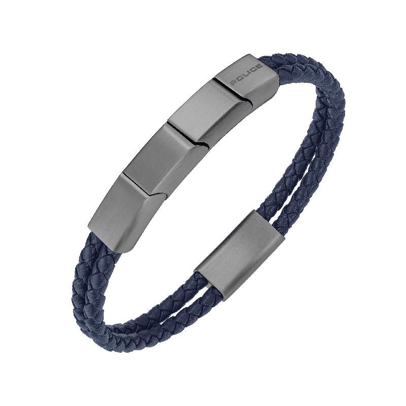 Police Parallel Navy Blue Leather Bracelet