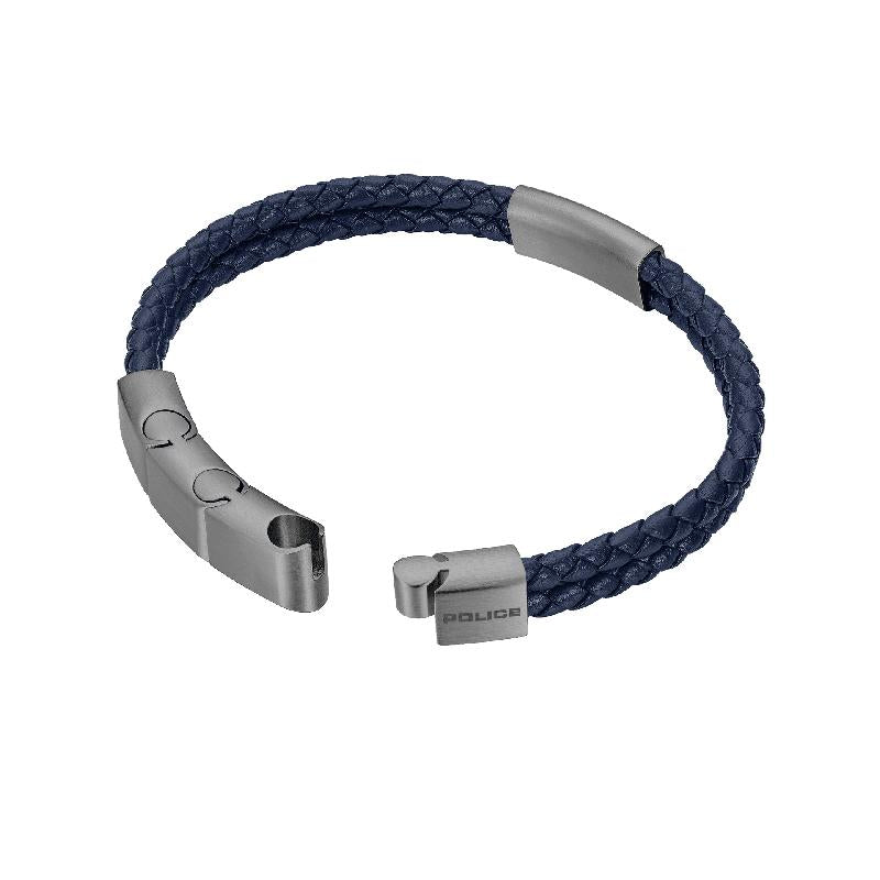 Police Parallel Navy Blue Leather Bracelet