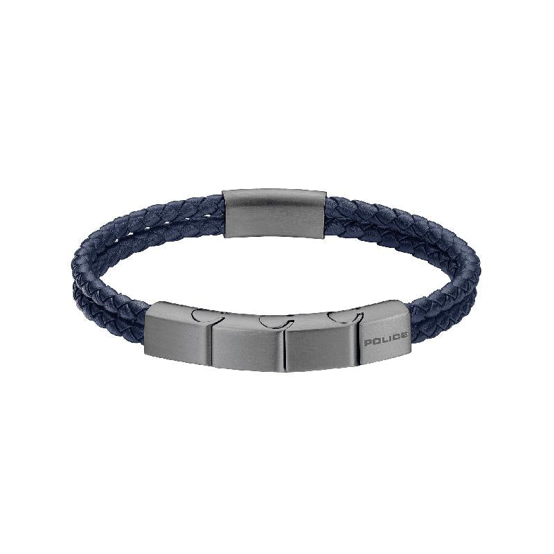 Police Parallel Navy Blue Leather Bracelet
