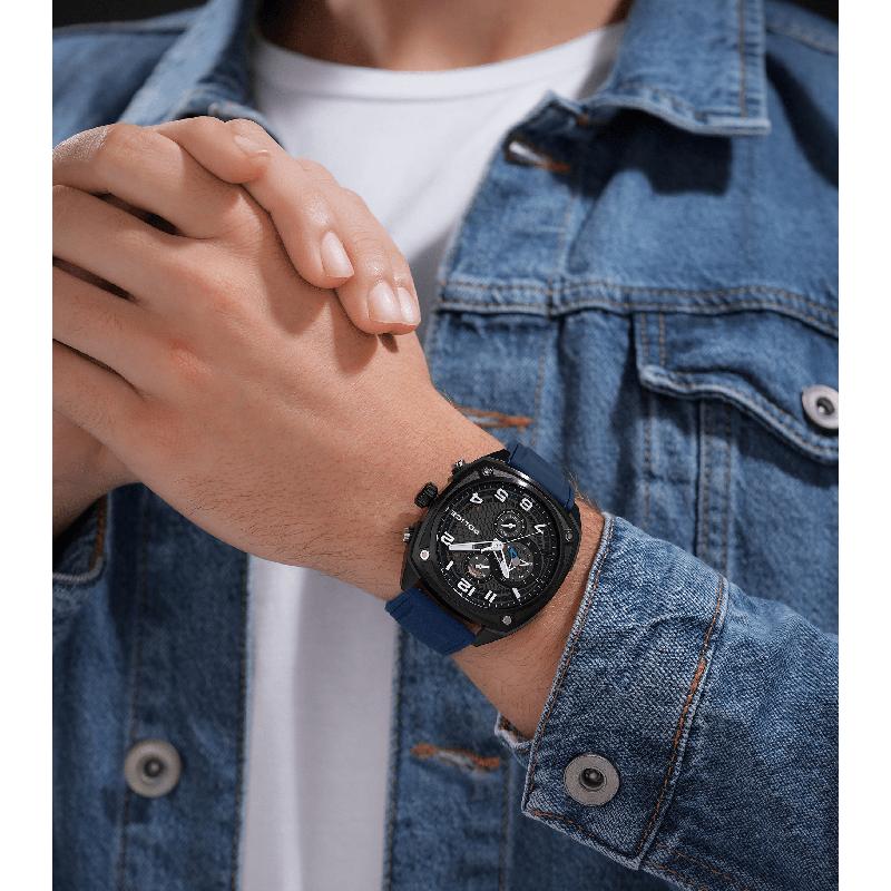 Police Portland Men's Multifunction Steel Watch with Dual Leather & Silicone Straps