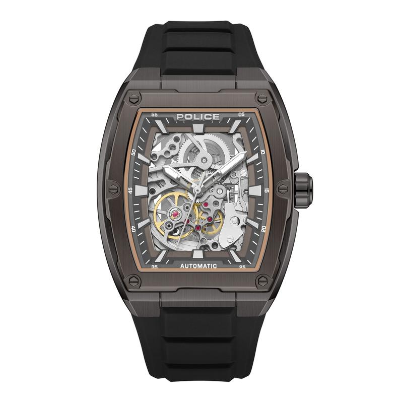 Police Skeletor Grey Dial Black Strap Men's Automatic Watch