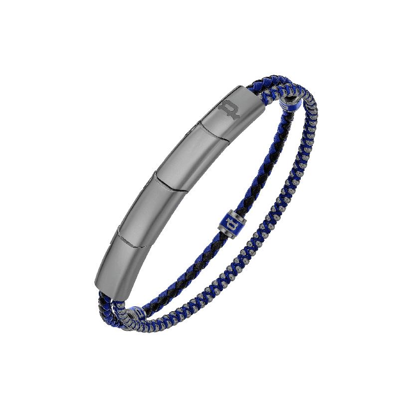 Police Twinrow Blue Leather Double Row Bracelet