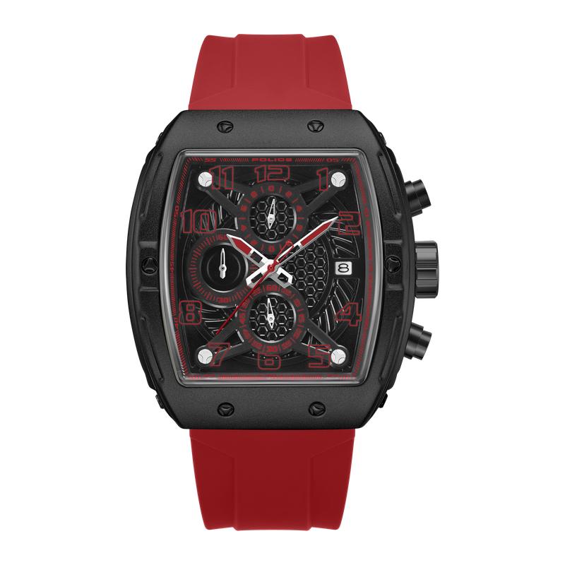 Police Watch with Red Silicone Strap