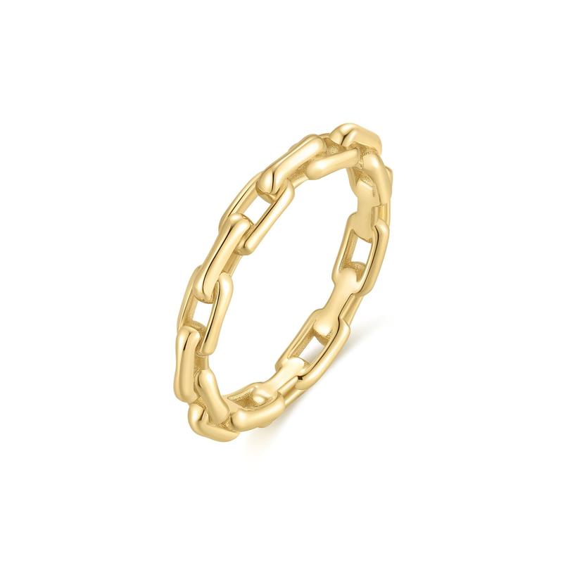 Gold Paper Clip Link Ring 925 Sterling Silver 14k Gold-Plated