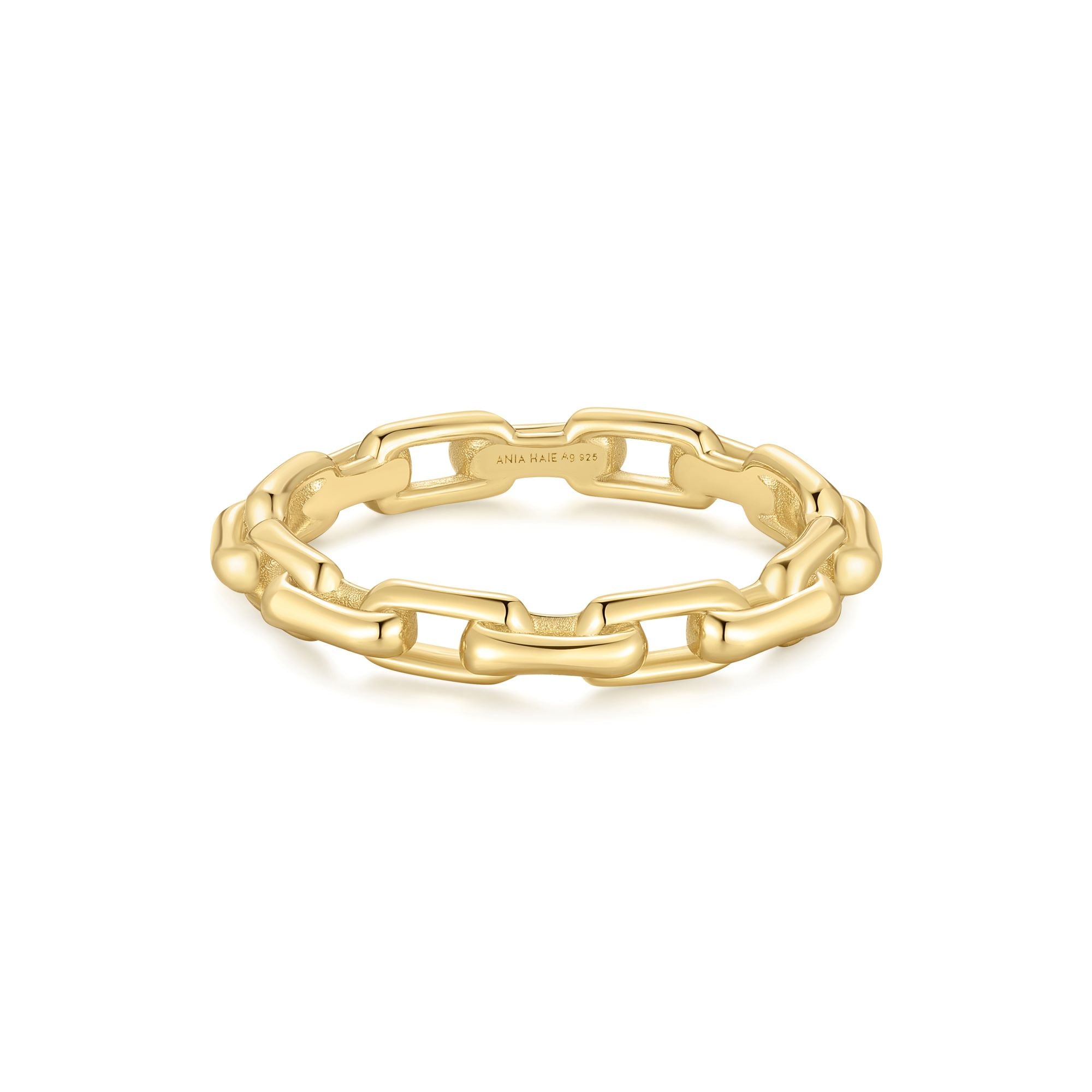 Gold Paper Clip Link Ring 925 Sterling Silver 14k Gold-Plated