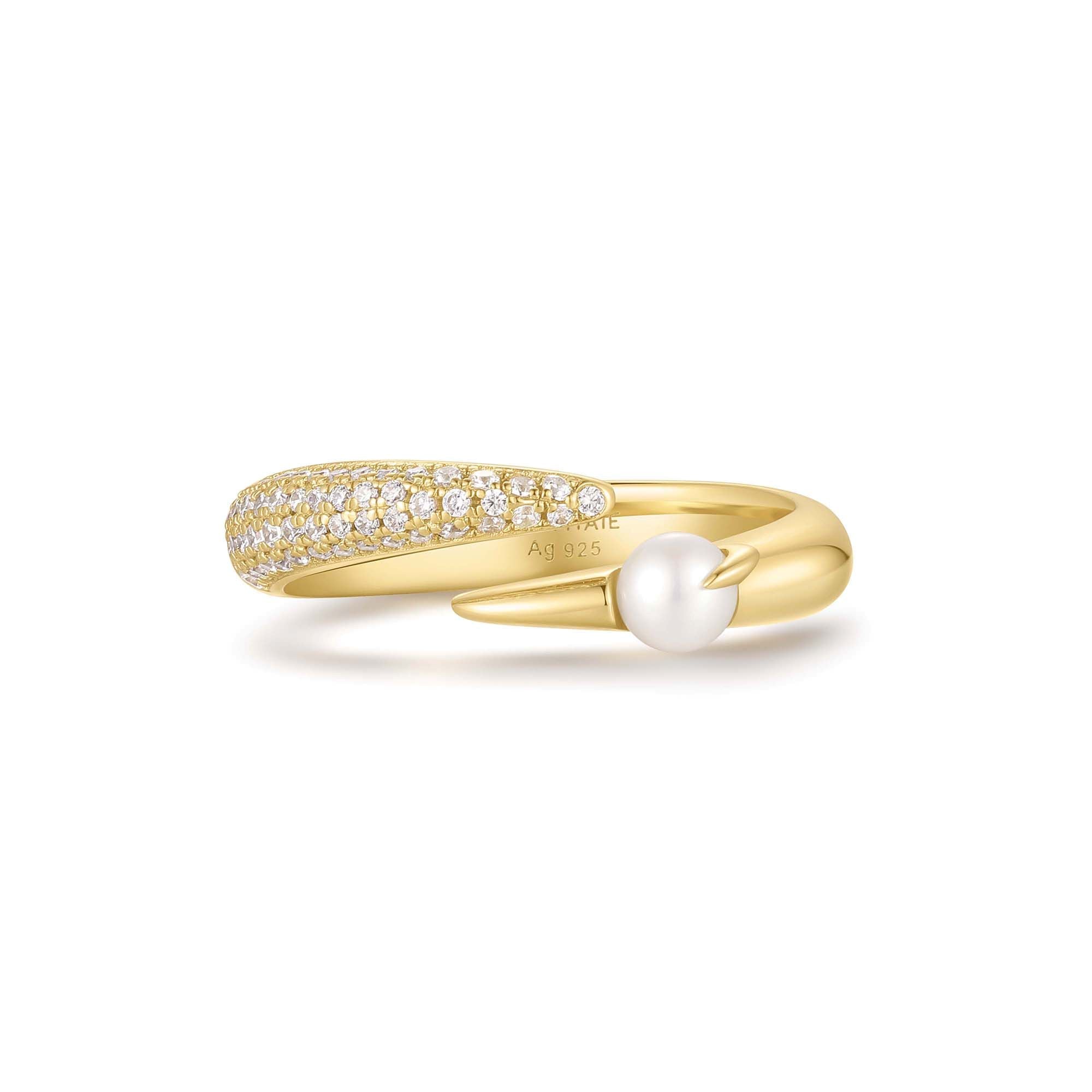 Gold Sparkle Pearl Crossover Adjustable 14kt Plated Ring