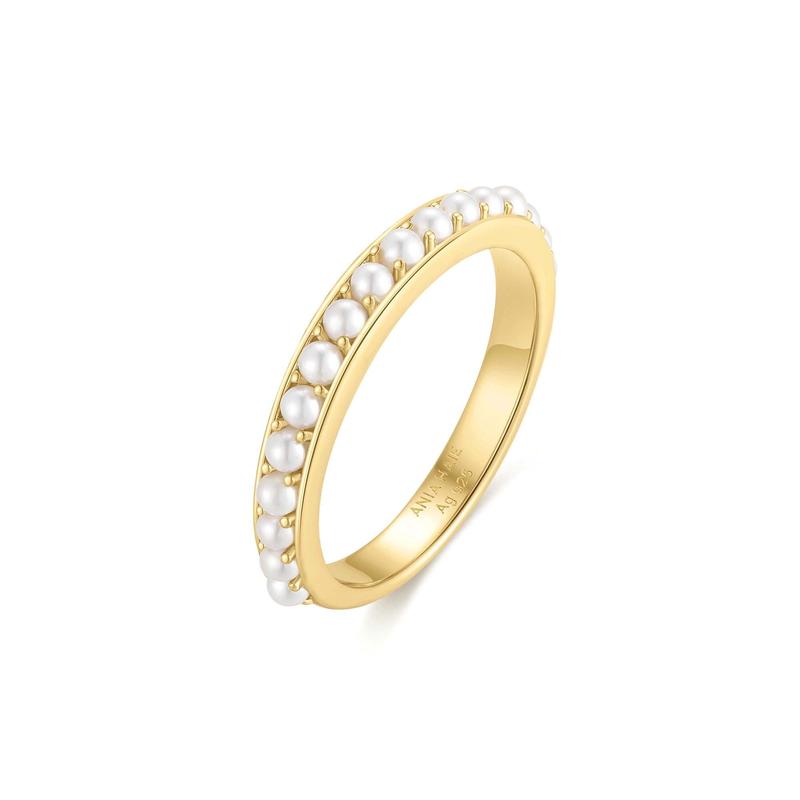 Gold-Plated 925 Sterling Silver Pearl Beaded Ring Elegant Shell Design