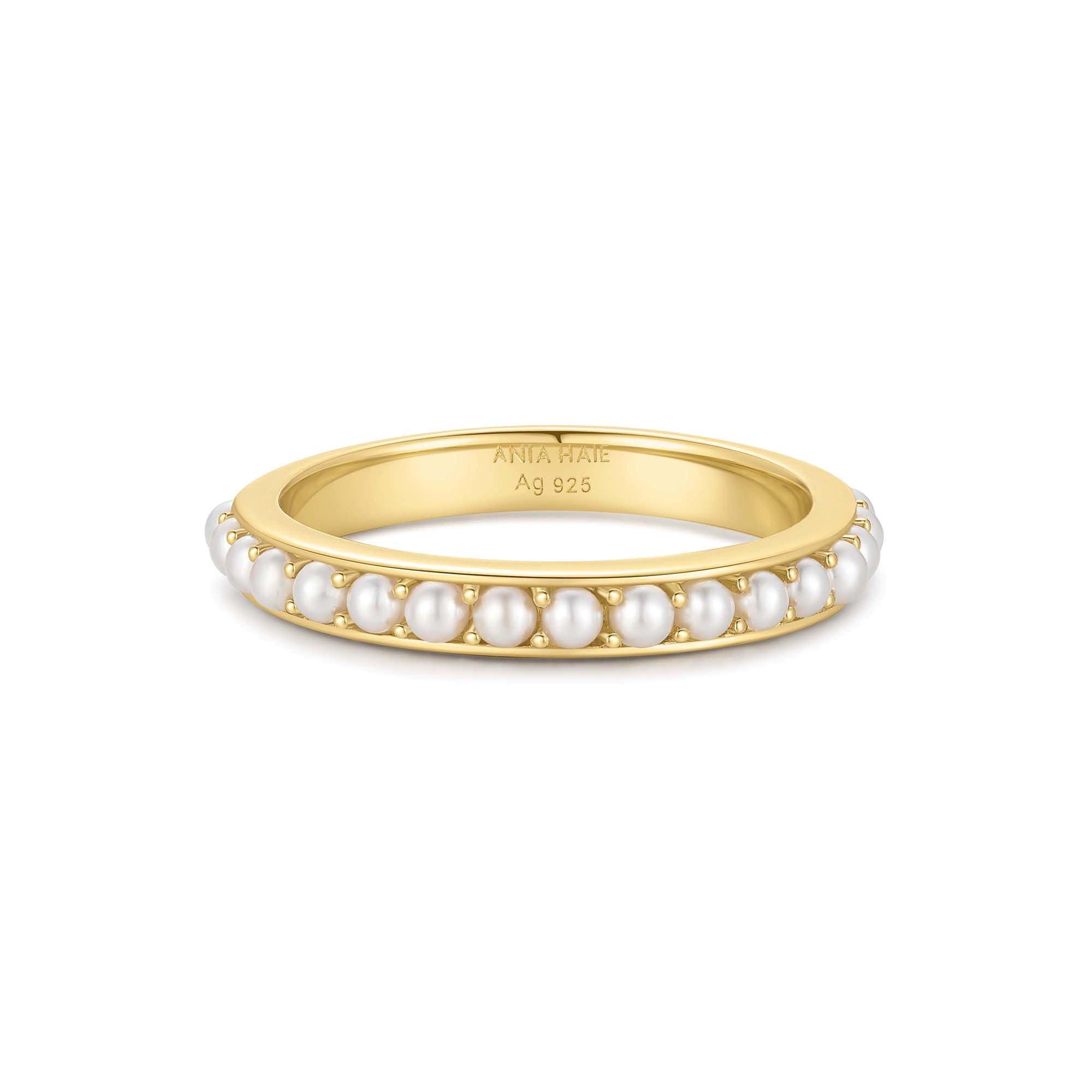 Gold-Plated 925 Sterling Silver Pearl Beaded Ring Elegant Shell Design