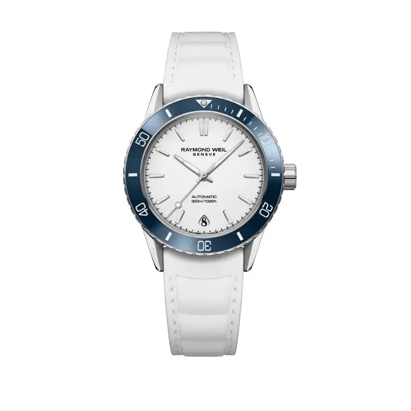 Raymond Weil Freelancer Diver Automatic 36mm White Dial Rubber Watch