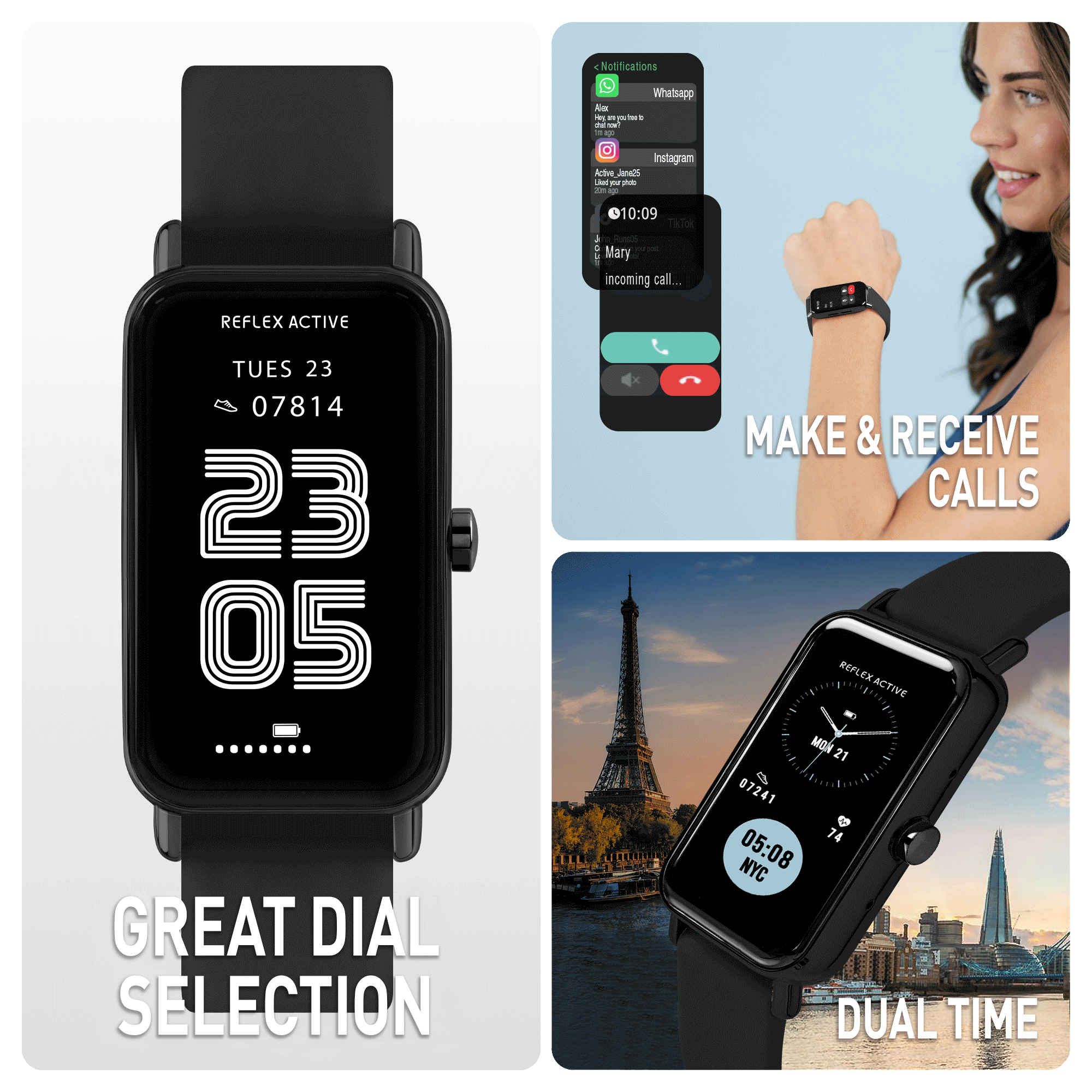 Reflex Active NEXUS Calling Black Strap Smart Watch